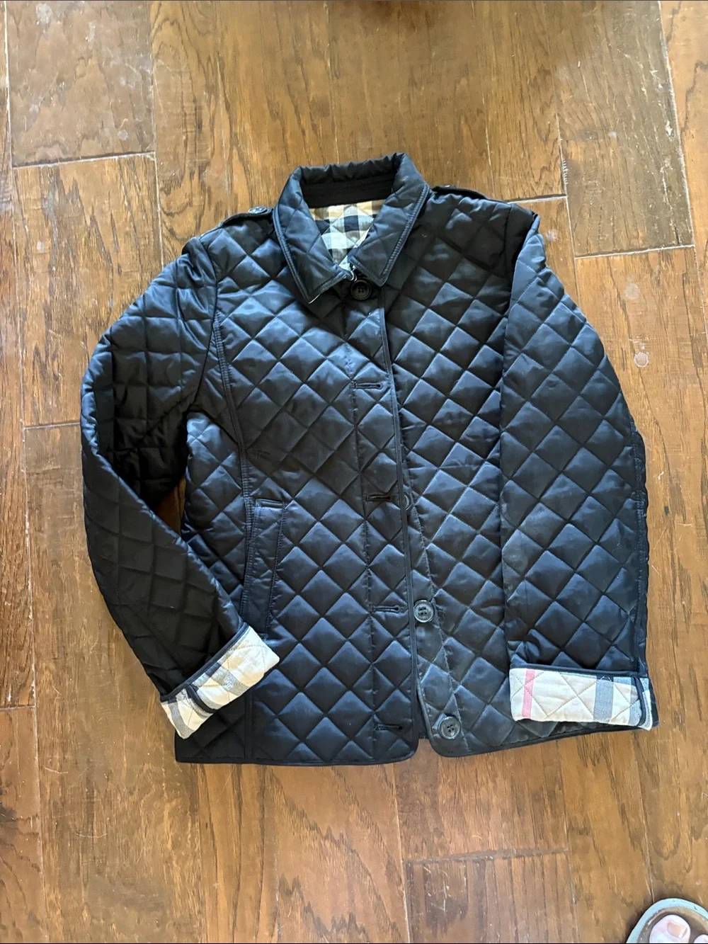 Burberry Black Quilted Puffer Jacket with Check Cuff Detail